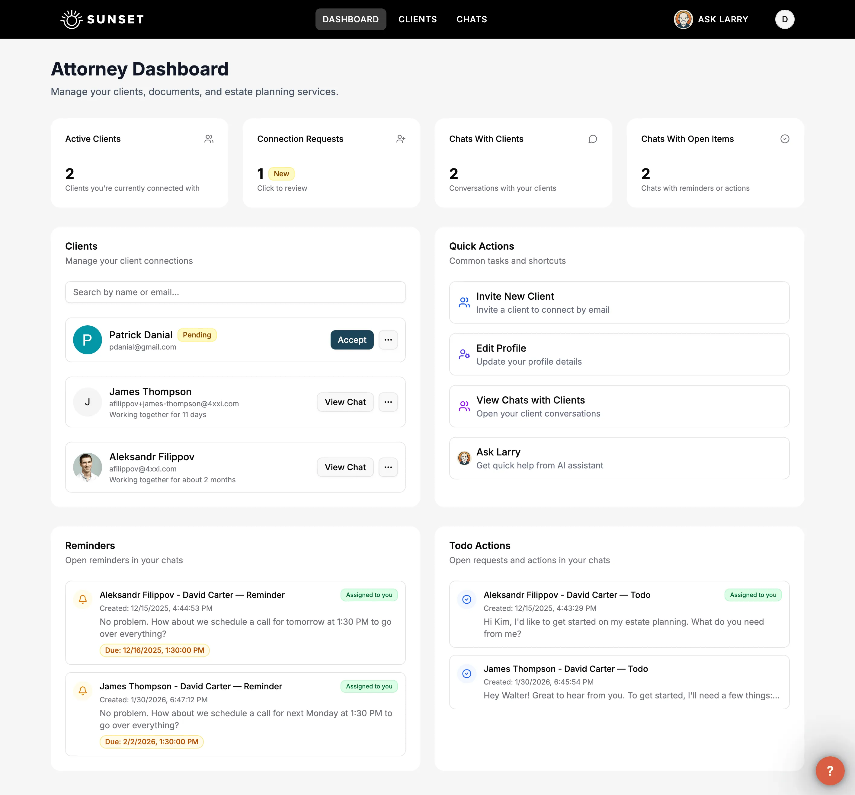 Attorney dashboard preview